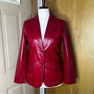 Elegant Red Leather Women's Blazer